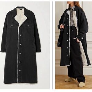 Paige Oversized Faux Shearling-Trimmed Denim Coat